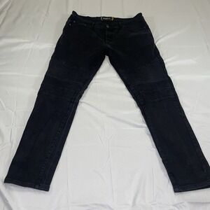 Raw X Mens Skinny Biker Jeans Black Moto Ribbed Denim Pants 36x32 (Fits 36x29)